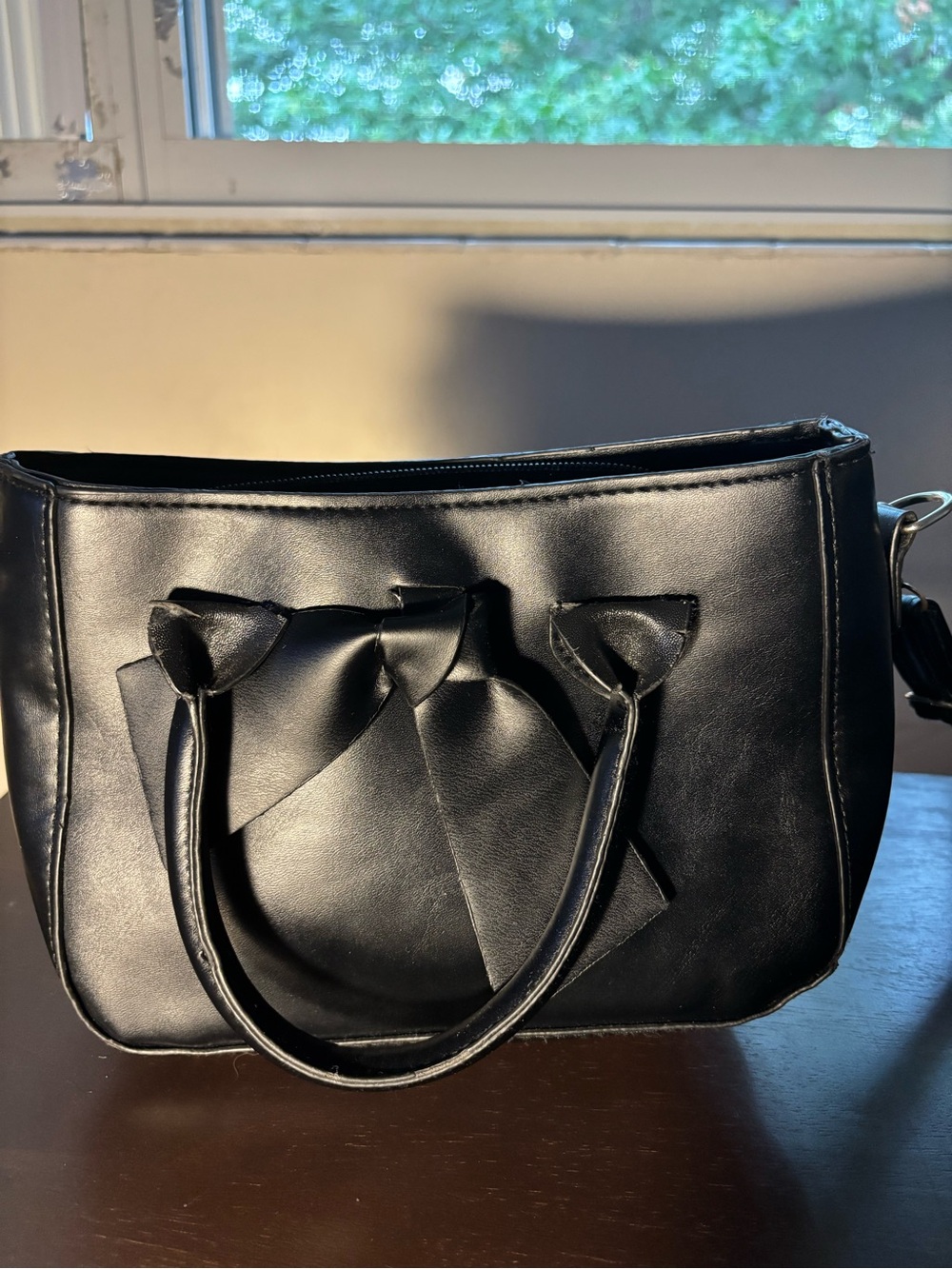 Black Faux Leather Bow Tote Bag | Shoulder & Crossbody Purse